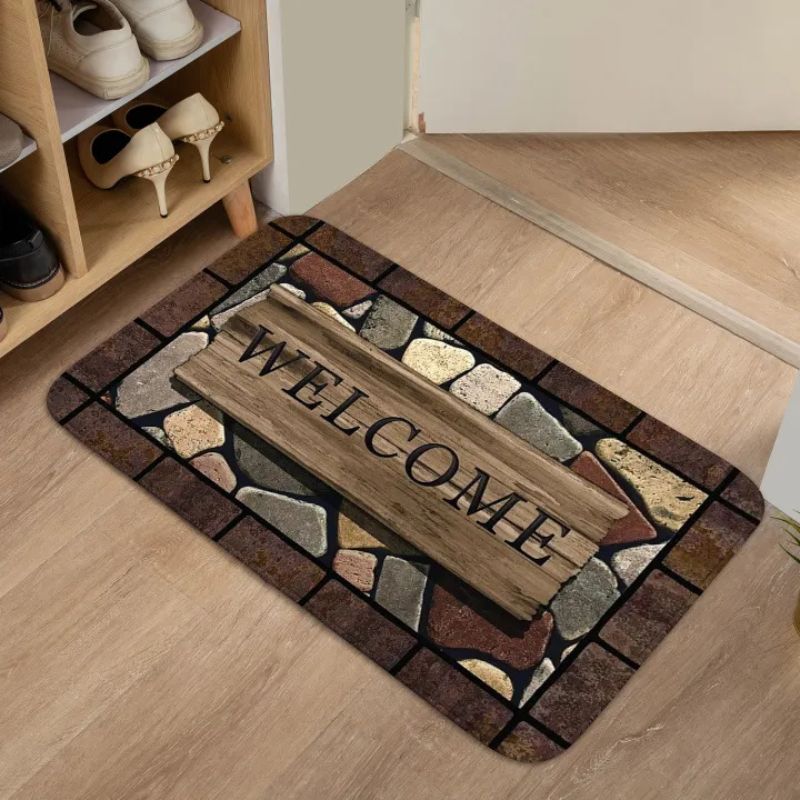 (40*60CM) Floral & Letter Graphic Door Mat – Anti-Slip Welcome Rug for Entryway, Kitchen, and Garden – Aesthetic Small Indoor/Outdoor Carpet – Washable Home Welcome Mat