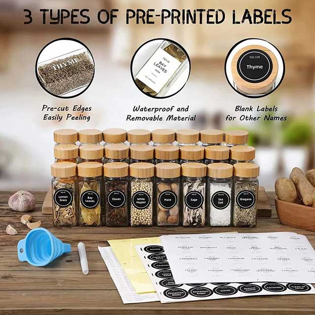 12 PCS Glass Spice Jars with Wooden Lids – Airtight, Elegant Storage Containers for Spices & Herbs