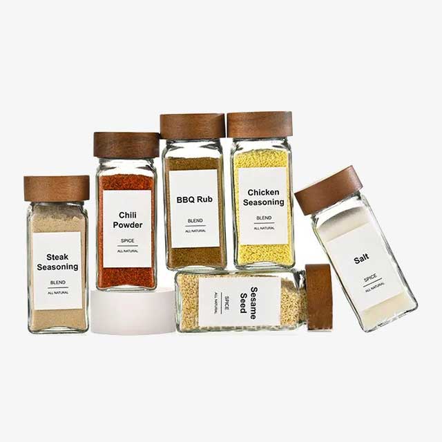 12 PCS Glass Spice Jars with Wooden Lids – Airtight, Elegant Storage Containers for Spices & Herbs