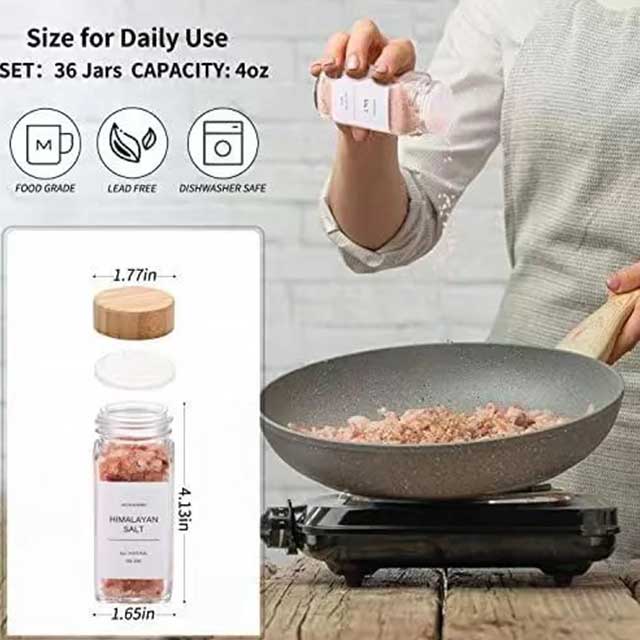 12 PCS Glass Spice Jars with Wooden Lids – Airtight, Elegant Storage Containers for Spices & Herbs