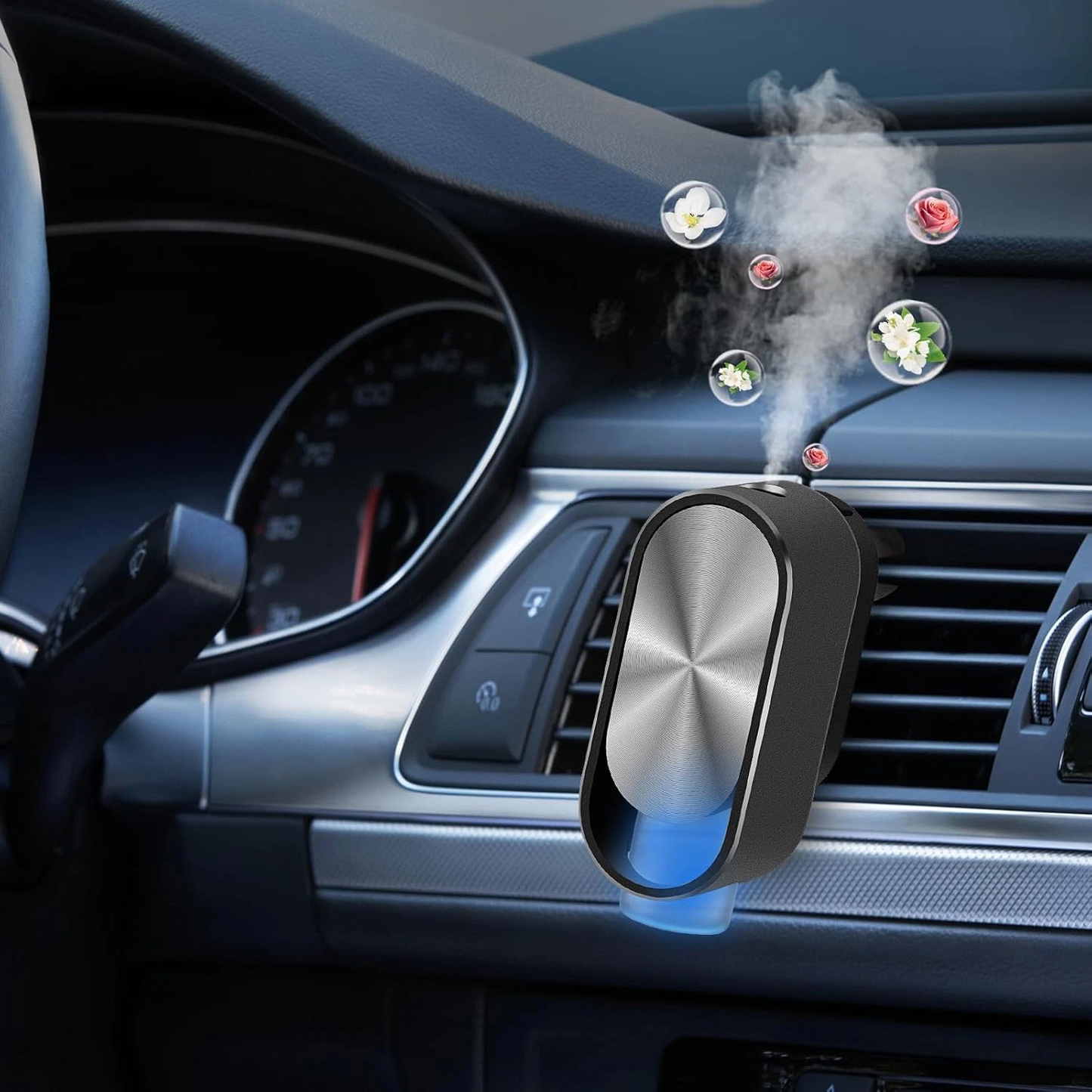 Electric Car Air Freshener Diffuser – Ultrasonic Aroma Oil Diffuser with Vent Clip, Adjustable Fragrance & USB Rechargeable Car Perfume Freshener