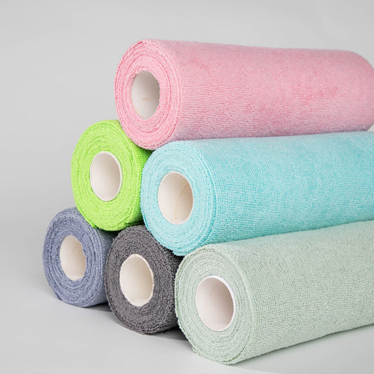 Pink Reusable Microfiber Cleaning Cloth Roll – Tear-Off Multi-Purpose Absorbent Kitchen Towels, 25 × 25 cm