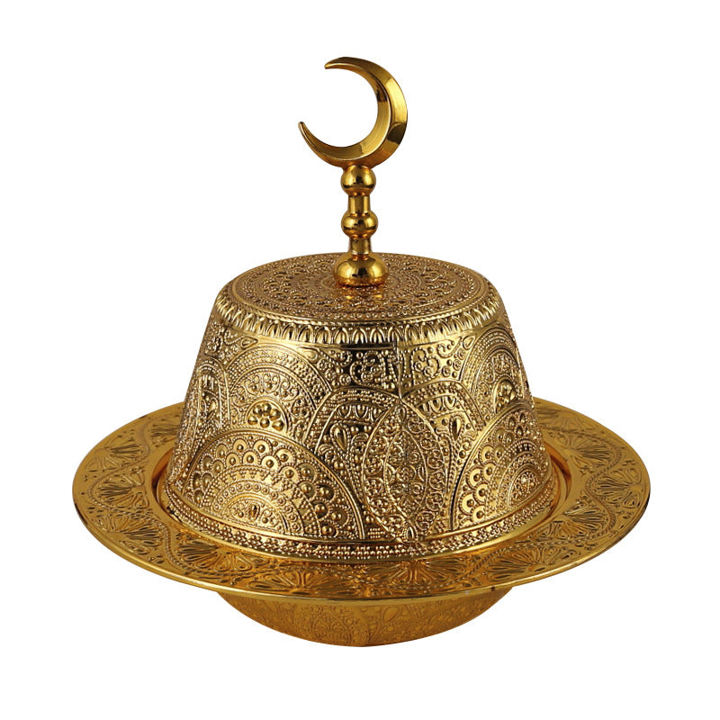 Luxury Arabic Snack Serving Tray with Dome Cover – Metal Date, Candy & Dessert Storage Box for Ramadan, Eid & Home Décor