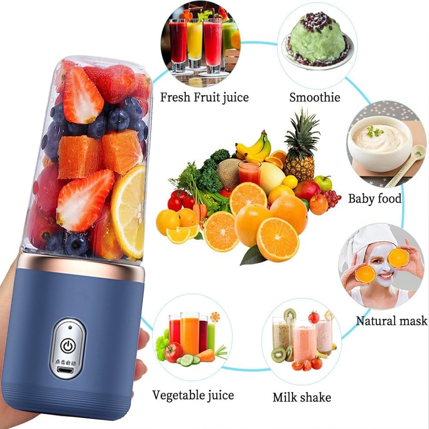 Portable Cordless Personal Blender – USB Rechargeable BPA-Free Smoothie & Fresh Juice Maker with Magnetic Safety Lock