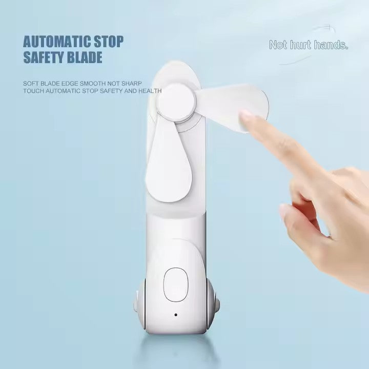 Portable Rechargeable Mini Handheld Fan – Foldable USB Cooling Fan with LED Light & 2000mAh Power Bank for Travel, Office & Outdoor Use