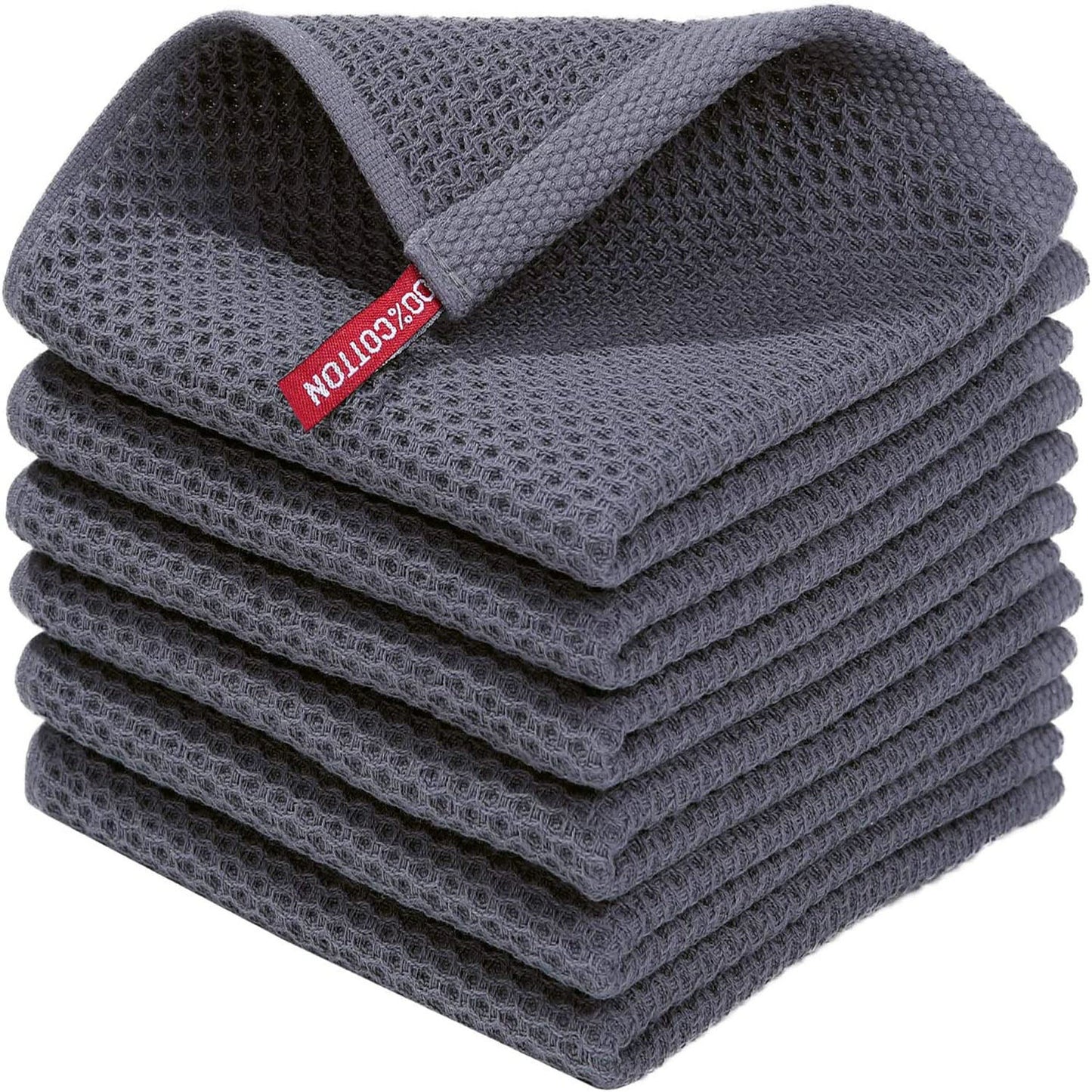 100% Cotton Waffle Weave Kitchen Towels – Eco-Friendly Honeycomb Dish Cloths for Cleaning, Drying & Household Use (Brown, White & Grey)