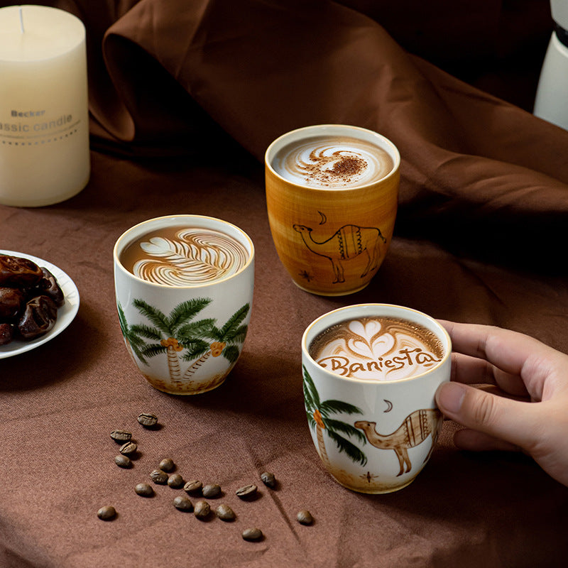 230ml Ceramic Espresso Coffee Mug – Arabic Coffee Cup with Coconut Palm Tree Design for Oman, UAE, Saudi Arabia & Kuwait