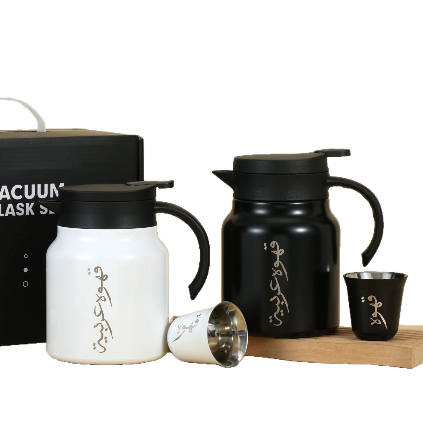 Luxury Arabic Coffee Thermos Gift Set – 1000ml Stainless Steel 304 Vacuum Flask with 4 Arabic Coffee Cups, Premium Gift Box