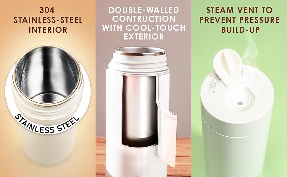 Portable Electric Travel Kettle – Cordless Fast-Boil Water Bottle with 304 Stainless Steel Interior, Auto Shut-Off for Coffee, Tea & Milk