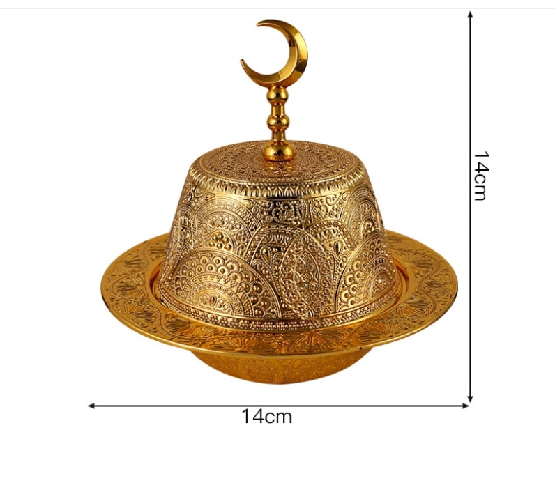 Luxury Arabic Snack Serving Tray with Dome Cover – Metal Date, Candy & Dessert Storage Box for Ramadan, Eid & Home Décor