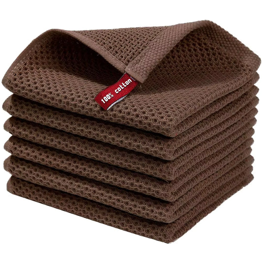 100% Cotton Waffle Weave Kitchen Towels – Eco-Friendly Honeycomb Dish Cloths for Cleaning, Drying & Household Use (Brown, White & Grey)