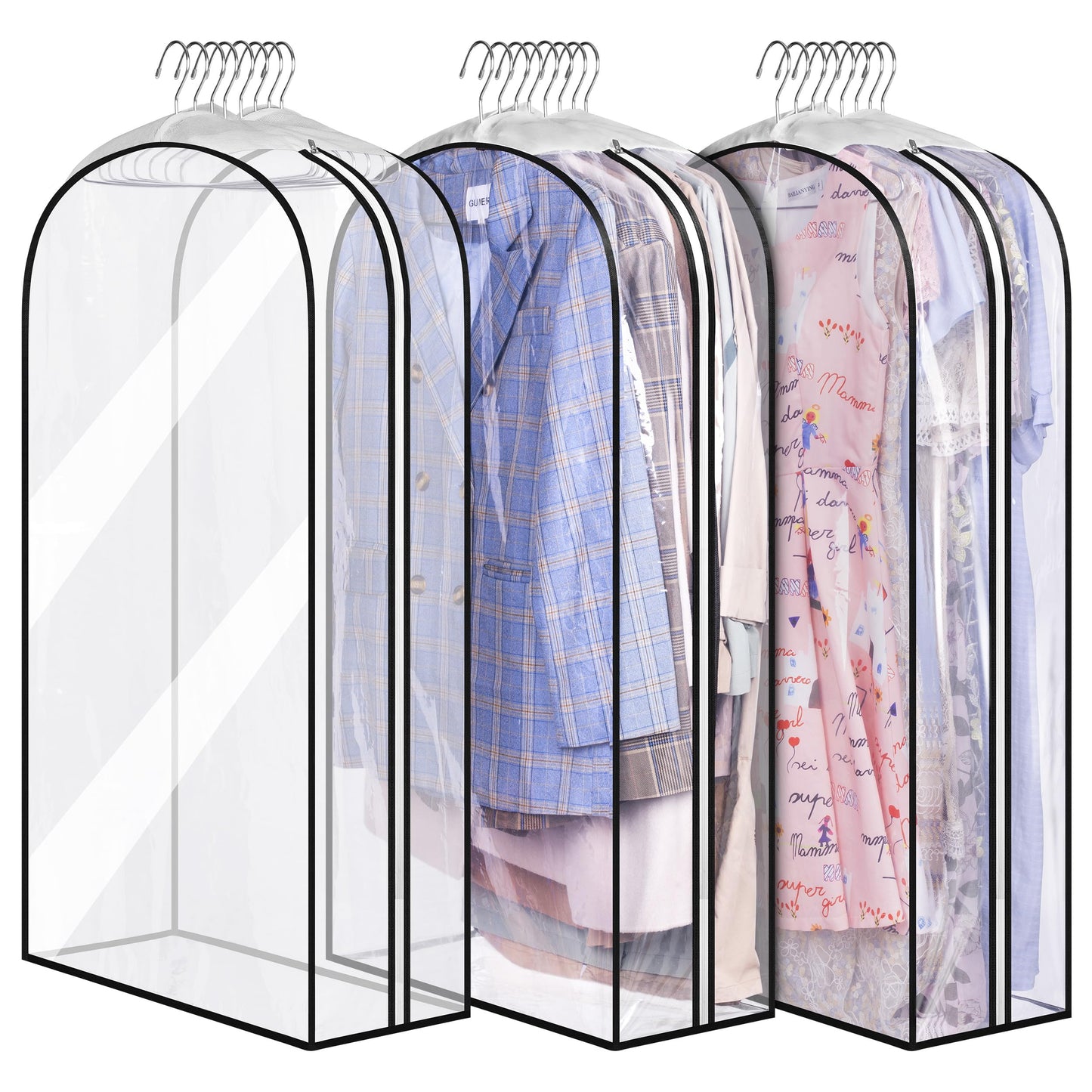 Clear Garment Bags for Hanging Clothes – Transparent Zippered Clothes Covers for Dresses, Suits, Coats & Closet Storage