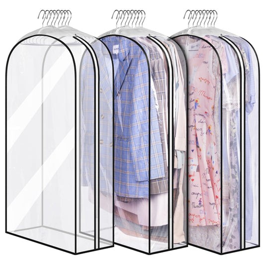 Clear Garment Bags for Hanging Clothes – Transparent Zippered Clothes Covers for Dresses, Suits, Coats & Closet Storage