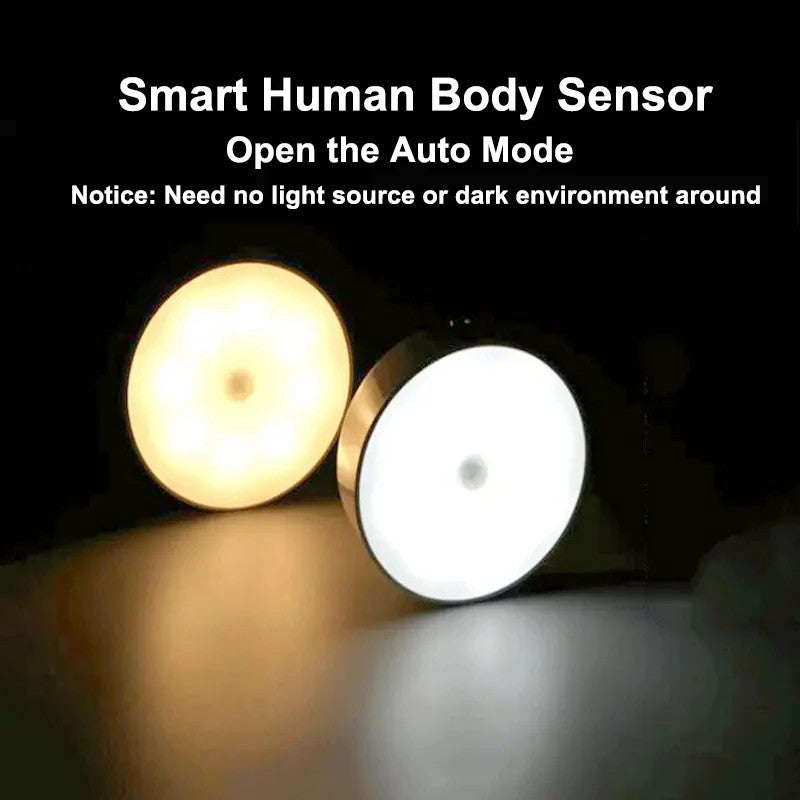 Rechargeable Wireless Motion Sensor LED Night Light | Magnetic USB Body Induction Lamp for Bedroom, Kitchen, Cabinet & Hallway | Warm & White Light