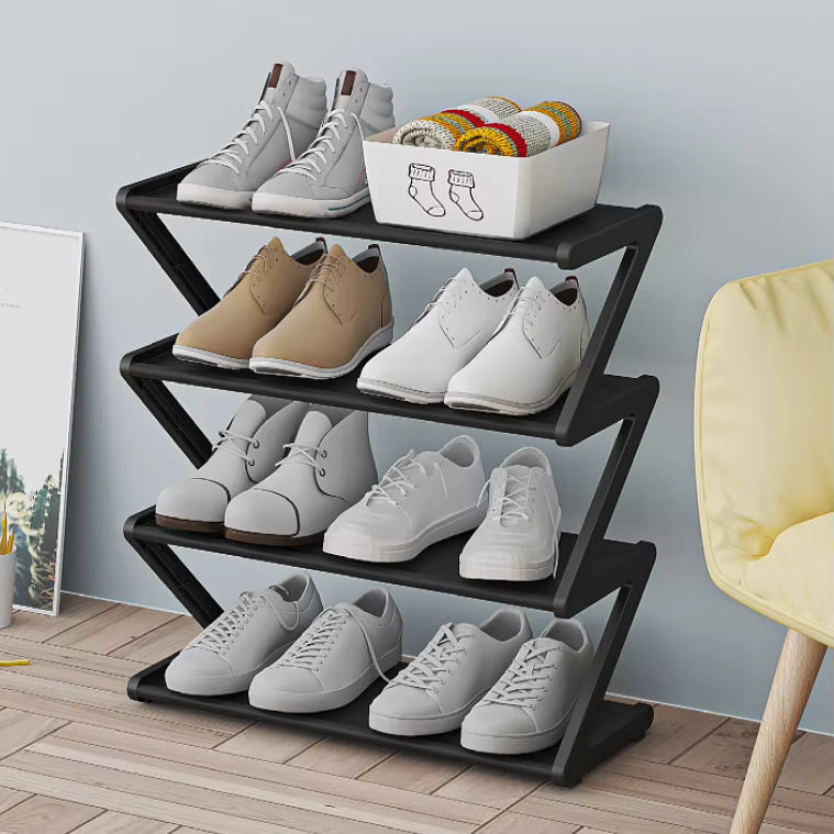 4-Tier Z-Shaped Shoe Rack – Stylish Floor-Mounted Storage Organizer for Bedroom, Living Room & Entryway – Space-Saving Footwear Shelf