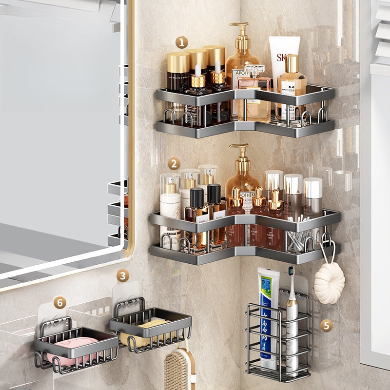 Carbon Steel Corner Shower Caddy Set – 2-Tier Bathroom Storage Shelves with Removable Hooks, Adhesive & Drill-Mount (3-Piece or 5-Piece Set)