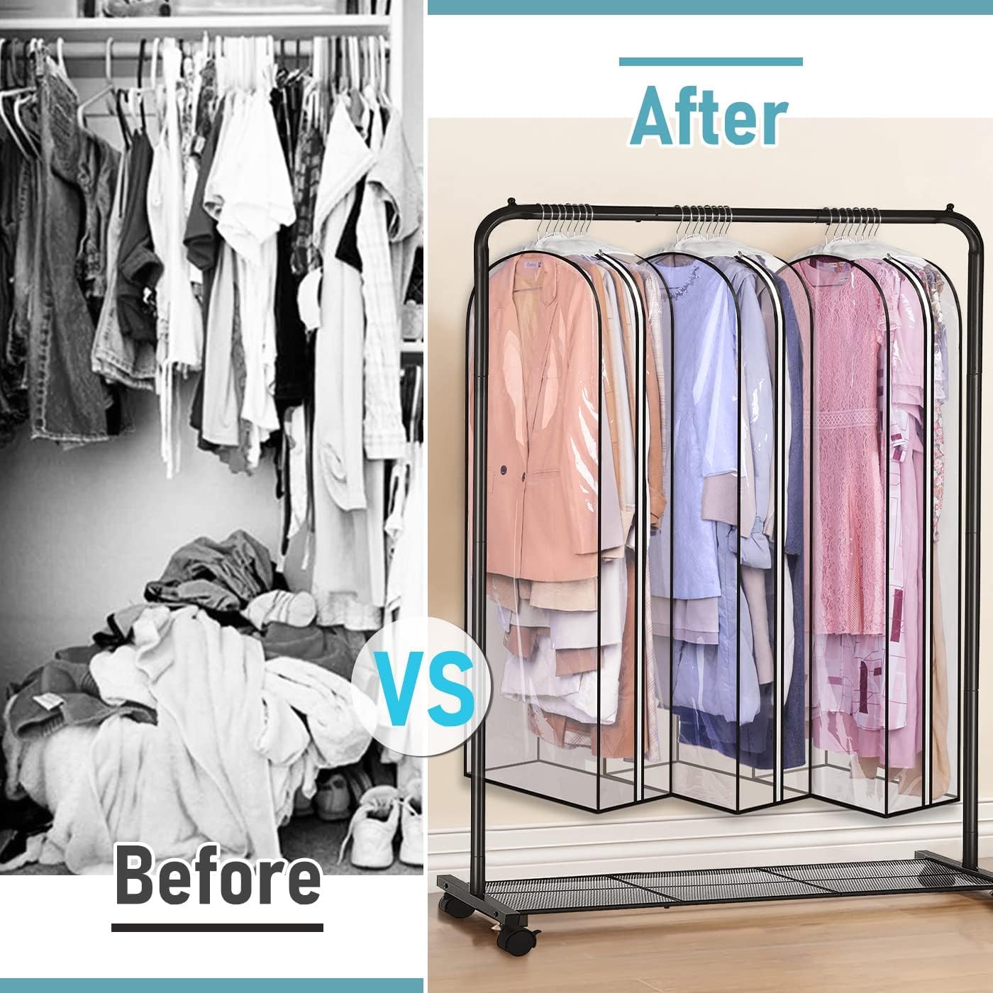 Clear Garment Bags for Hanging Clothes – Transparent Zippered Clothes Covers for Dresses, Suits, Coats & Closet Storage