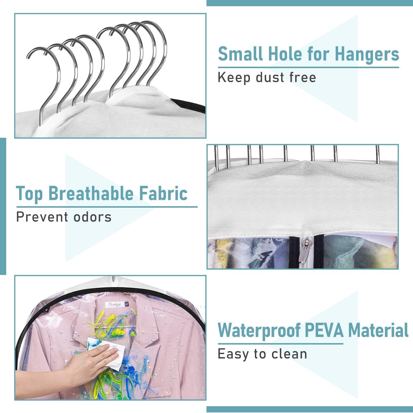 Clear Garment Bags for Hanging Clothes – Transparent Zippered Clothes Covers for Dresses, Suits, Coats & Closet Storage