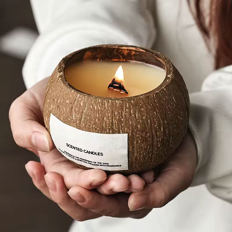 Natural Coconut Shell Scented Candle – Organic Soy Wax Aromatherapy Candle with Essential Oils for Home Décor, Spa & Relaxation