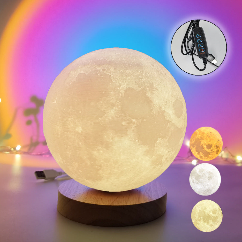 3D Moon LED Night Light – USB Rechargeable Dimmable Moon Lamp with Wooden Base for Bedroom, Nursery, Living Room & Home Decor