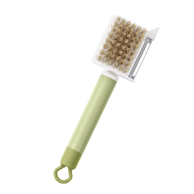 2-in-1 Fruit & Vegetable Cleaning Brush with Stainless Steel Peeler – Multifunction Produce Scrubber for Potatoes, Carrots, Cucumbers & More