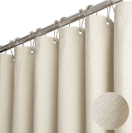Waterproof Linen Shower Curtain – Modern Polyester Fabric Bathroom Curtain, Mildew & Water-Resistant Bath Partition