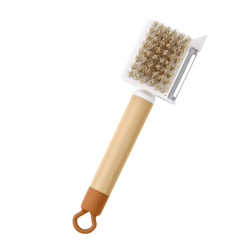 2-in-1 Fruit & Vegetable Cleaning Brush with Stainless Steel Peeler – Multifunction Produce Scrubber for Potatoes, Carrots, Cucumbers & More