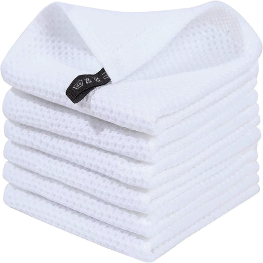 100% Cotton Waffle Weave Kitchen Towels – Eco-Friendly Honeycomb Dish Cloths for Cleaning, Drying & Household Use (Brown, White & Grey)