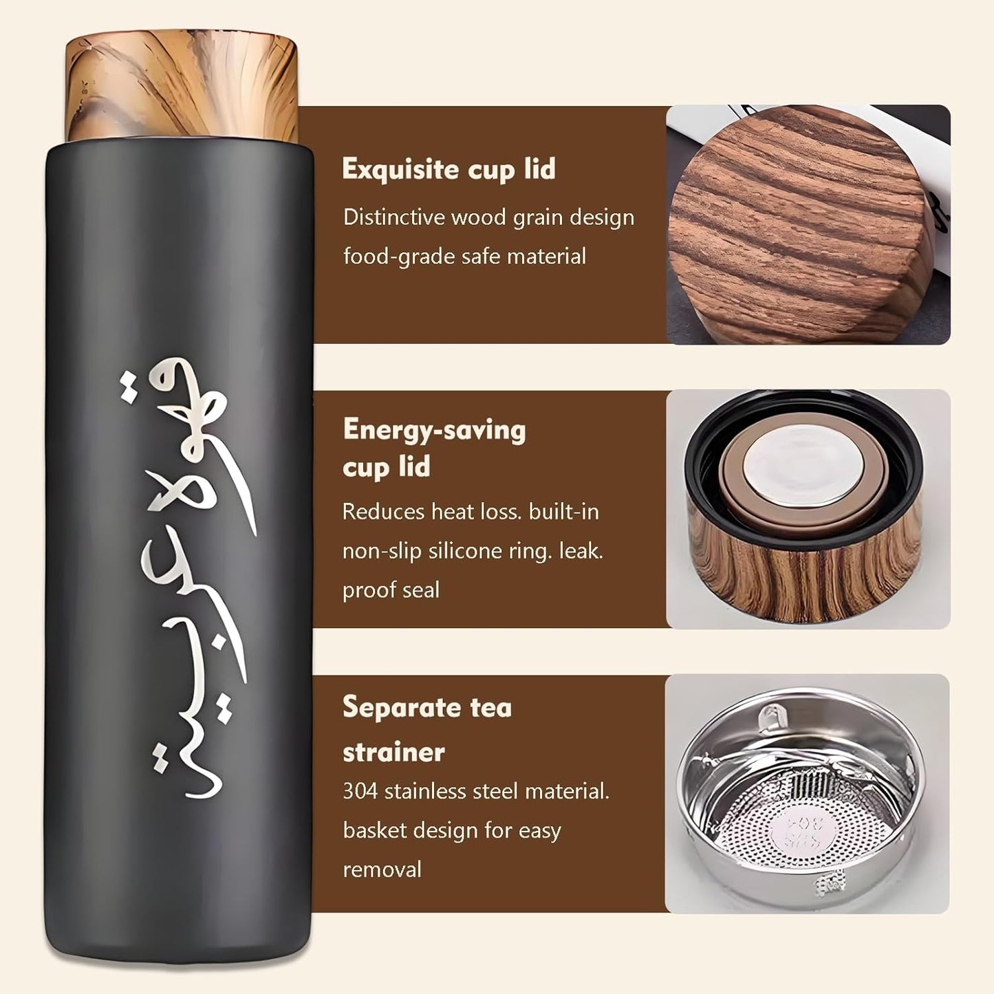Luxury Arabic Coffee Gift Set – 500ml Stainless Steel Vacuum Thermos with 2 Double-Wall Arabic Coffee Cups, Premium Gift Box