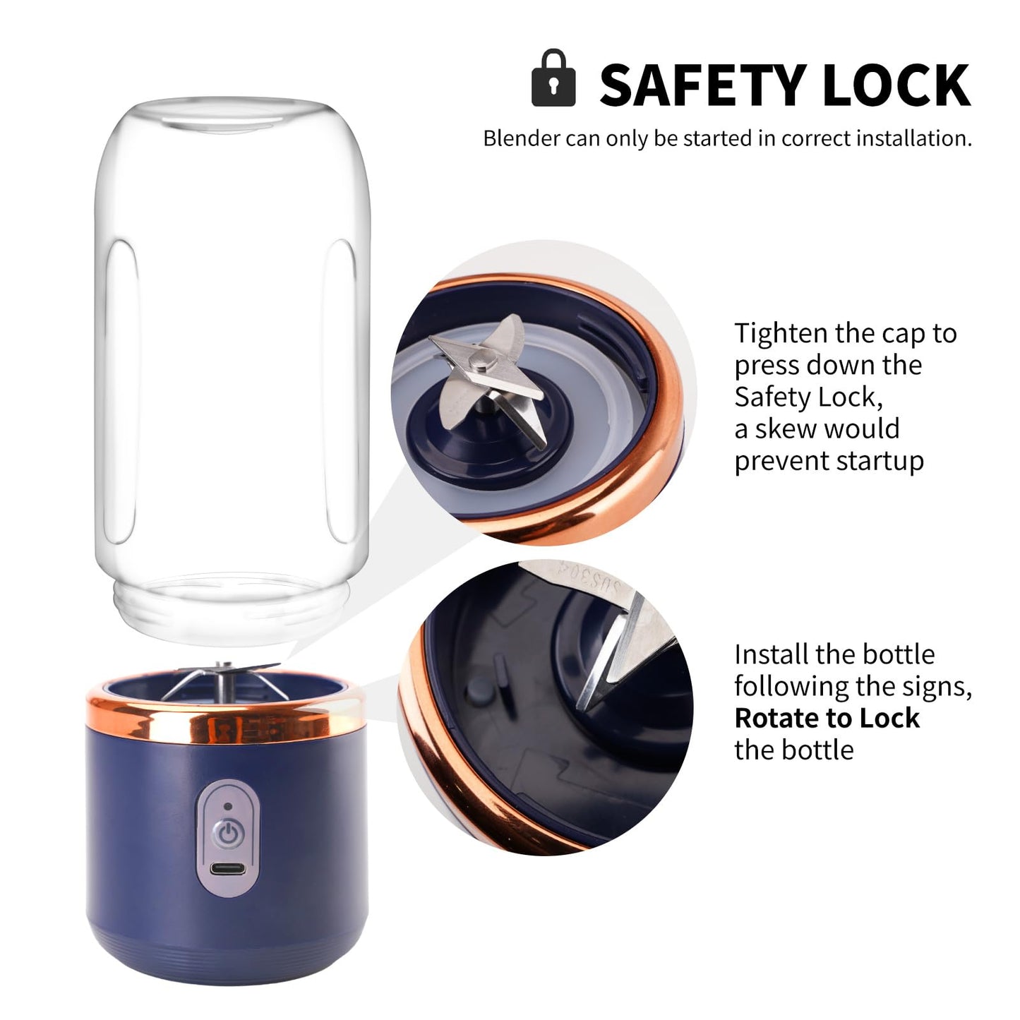 Portable Cordless Personal Blender – USB Rechargeable BPA-Free Smoothie & Fresh Juice Maker with Magnetic Safety Lock