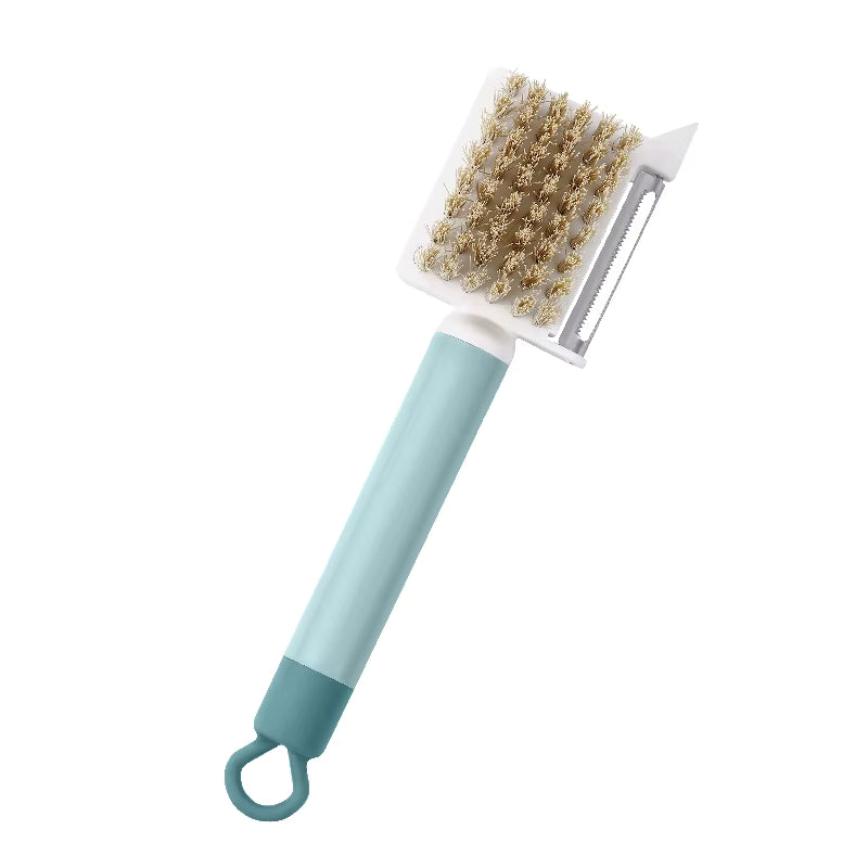 2-in-1 Fruit & Vegetable Cleaning Brush with Stainless Steel Peeler – Multifunction Produce Scrubber for Potatoes, Carrots, Cucumbers & More
