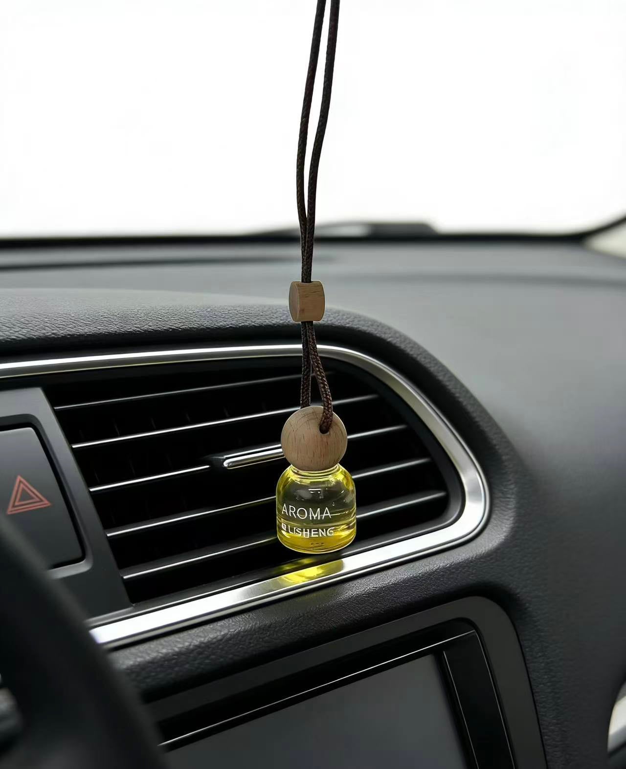 Luxury Hanging Car Diffuser Bottle – 7ml Refillable Wooden Cap Car Air Freshener Perfume Bottle for Vehicle, Office & Home (Empty)