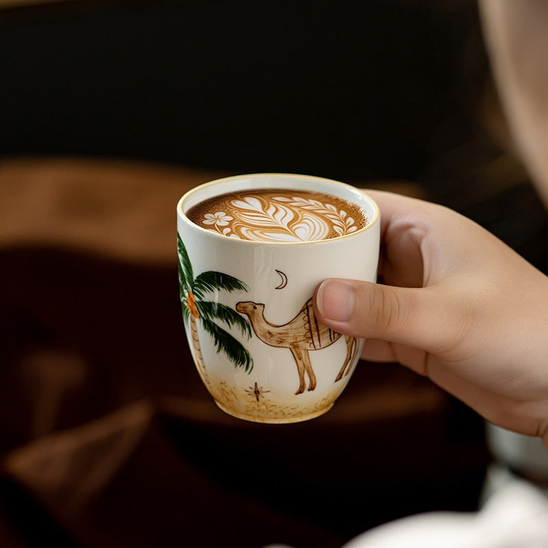 230ml Ceramic Espresso Coffee Mug – Arabic Coffee Cup with Coconut Palm Tree Design for Oman, UAE, Saudi Arabia & Kuwait