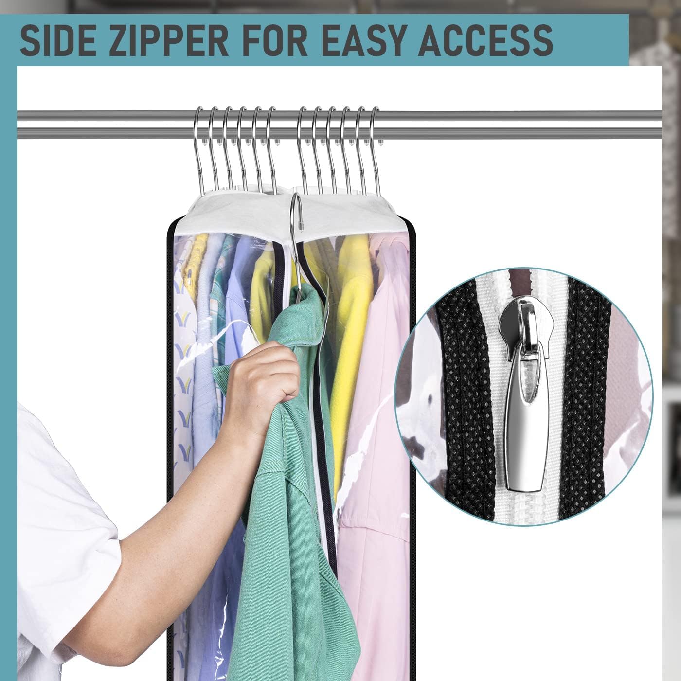 Clear Garment Bags for Hanging Clothes – Transparent Zippered Clothes Covers for Dresses, Suits, Coats & Closet Storage