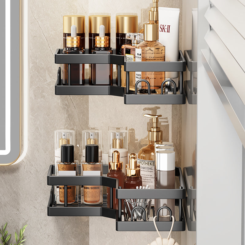 Carbon Steel Corner Shower Caddy Set – 2-Tier Bathroom Storage Shelves with Removable Hooks, Adhesive & Drill-Mount (3-Piece or 5-Piece Set)