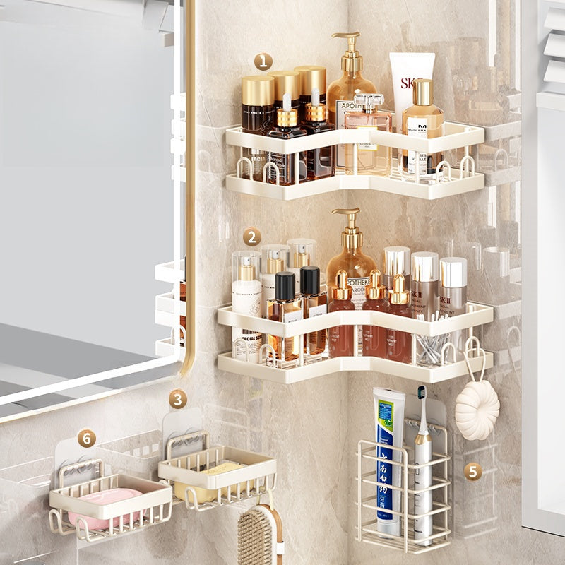 Carbon Steel Corner Shower Caddy Set – 2-Tier Bathroom Storage Shelves with Removable Hooks, Adhesive & Drill-Mount (3-Piece or 5-Piece Set)