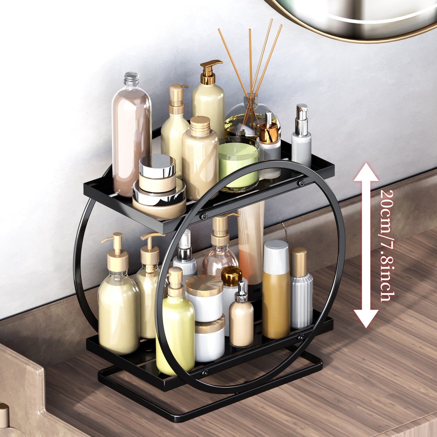 2-Tier Metal Bathroom Counter Organizer – Makeup, Skincare & Perfume Storage Shelf for Vanity, Dresser & Countertop (22.5 × 15 × 29 cm)