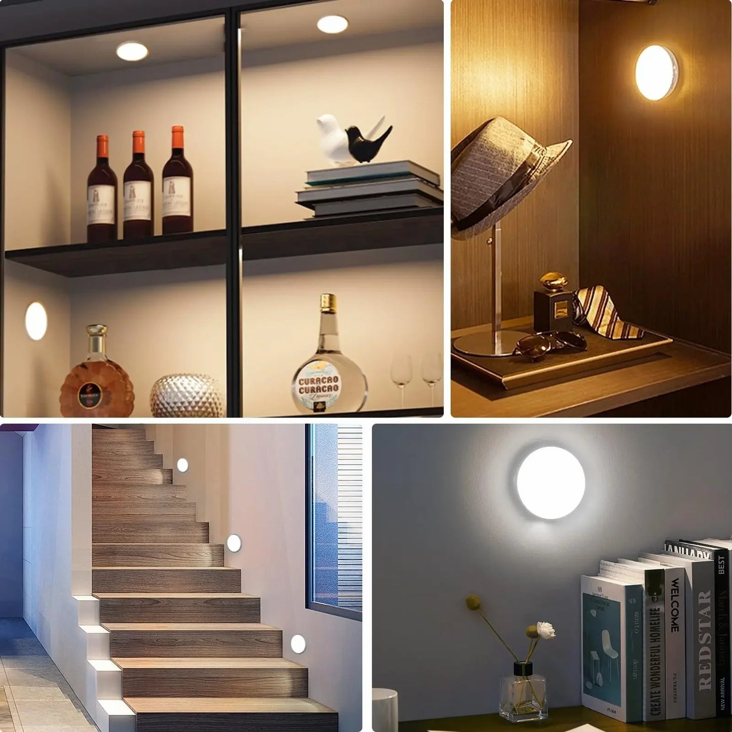 Rechargeable Wireless Motion Sensor LED Night Light | Magnetic USB Body Induction Lamp for Bedroom, Kitchen, Cabinet & Hallway | Warm & White Light