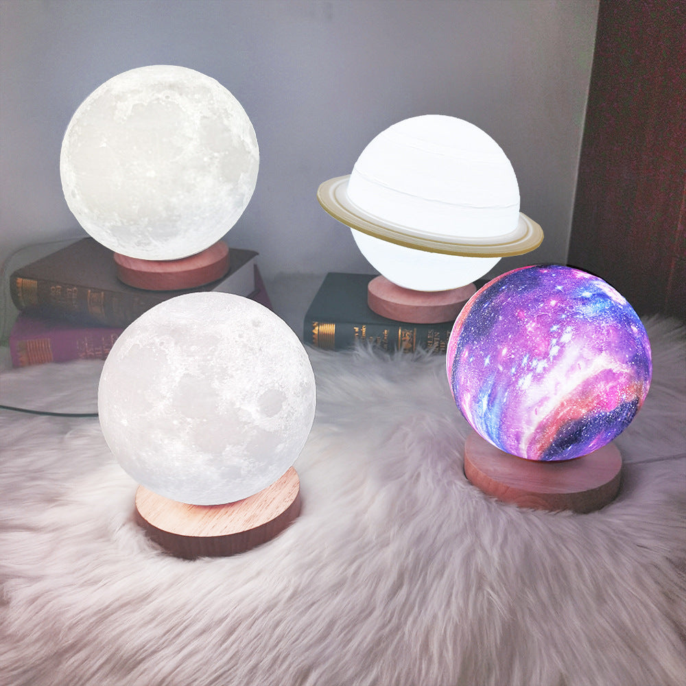 3D Moon LED Night Light – USB Rechargeable Dimmable Moon Lamp with Wooden Base for Bedroom, Nursery, Living Room & Home Decor