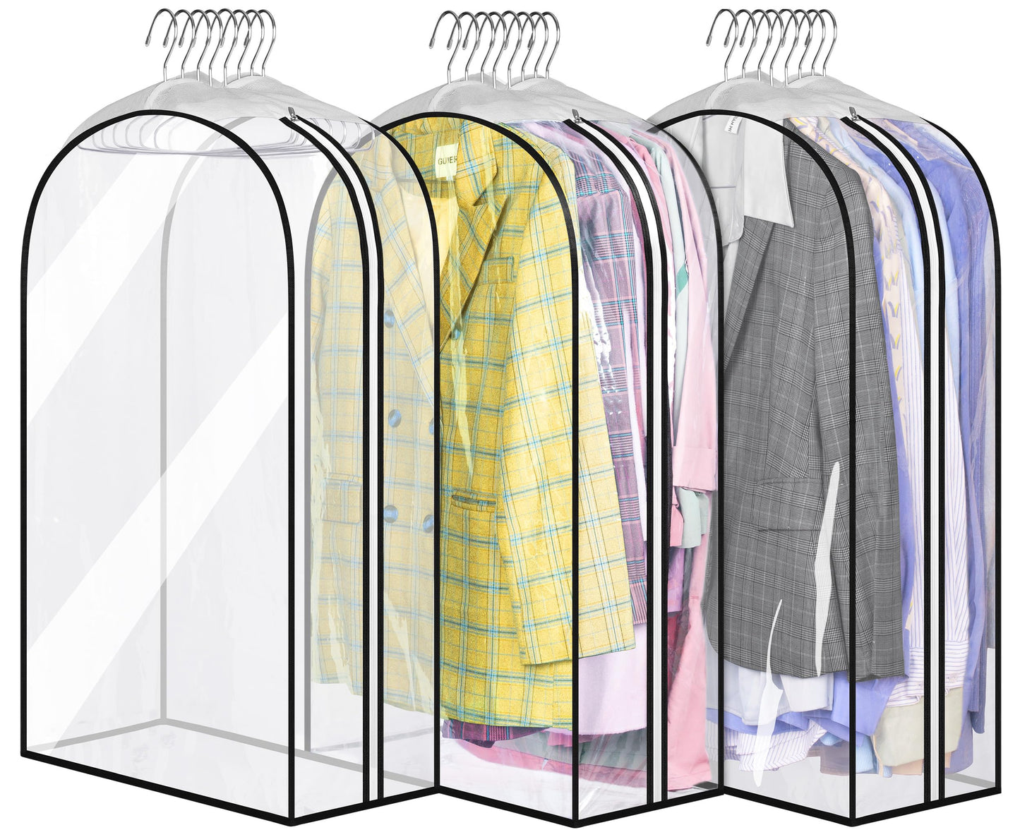 Clear Garment Bags for Hanging Clothes – Transparent Zippered Clothes Covers for Dresses, Suits, Coats & Closet Storage