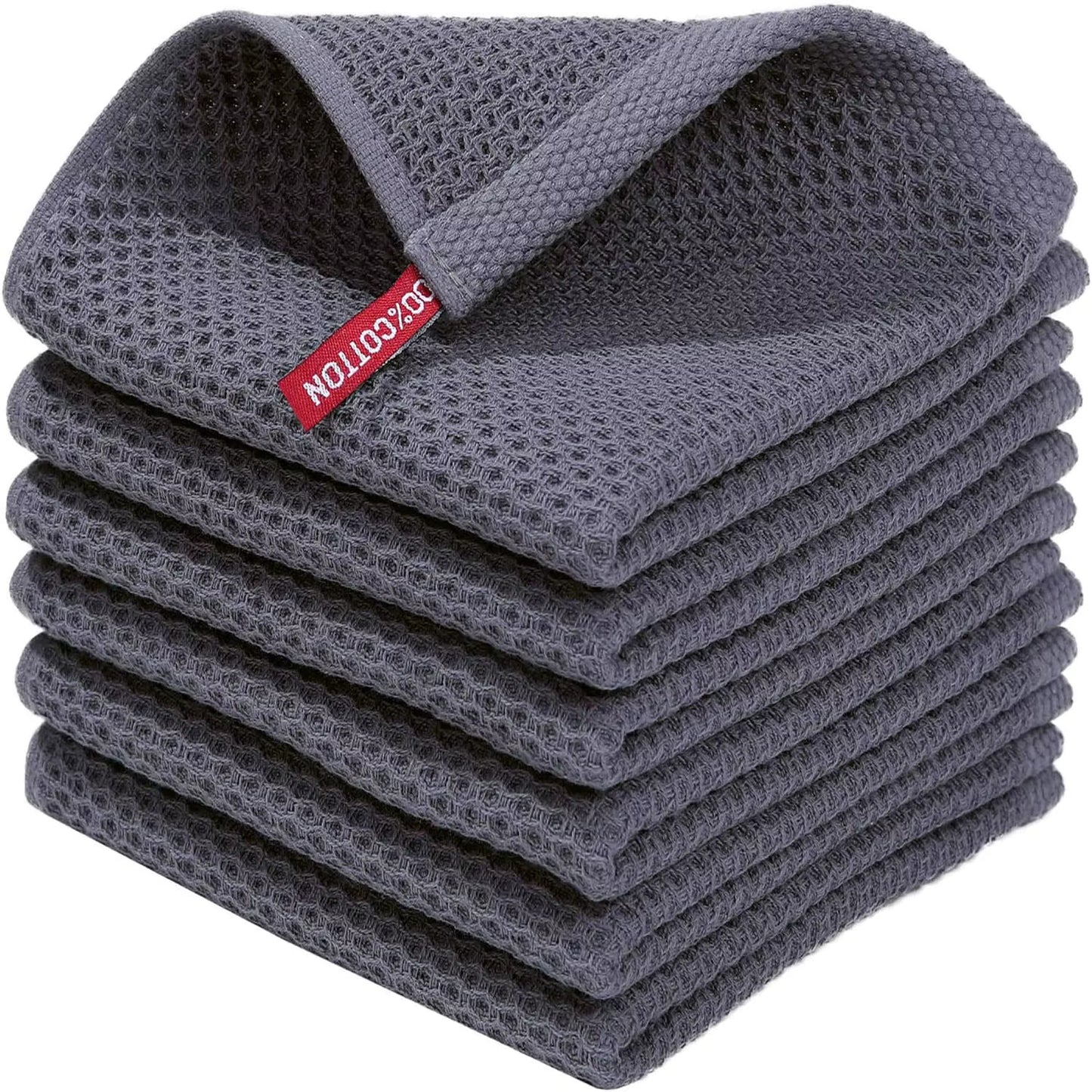 100% Cotton Waffle Weave Kitchen Towels – Eco-Friendly Honeycomb Dish Cloths for Cleaning, Drying & Household Use (Brown, White & Grey)