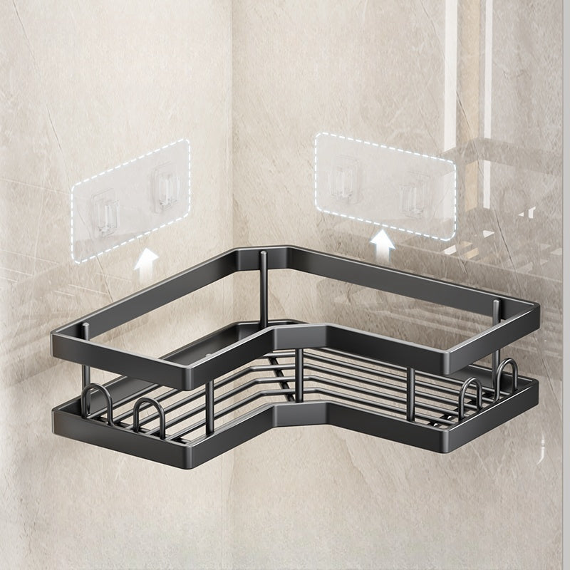 Carbon Steel Corner Shower Caddy Set – 2-Tier Bathroom Storage Shelves with Removable Hooks, Adhesive & Drill-Mount (3-Piece or 5-Piece Set)