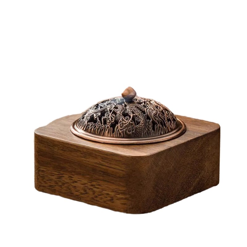 Luxury Wooden Incense Burner with Metal Lid | Chinese Style Sandalwood & Bakhoor Incense Holder for Home, Office, Meditation & Religious Use