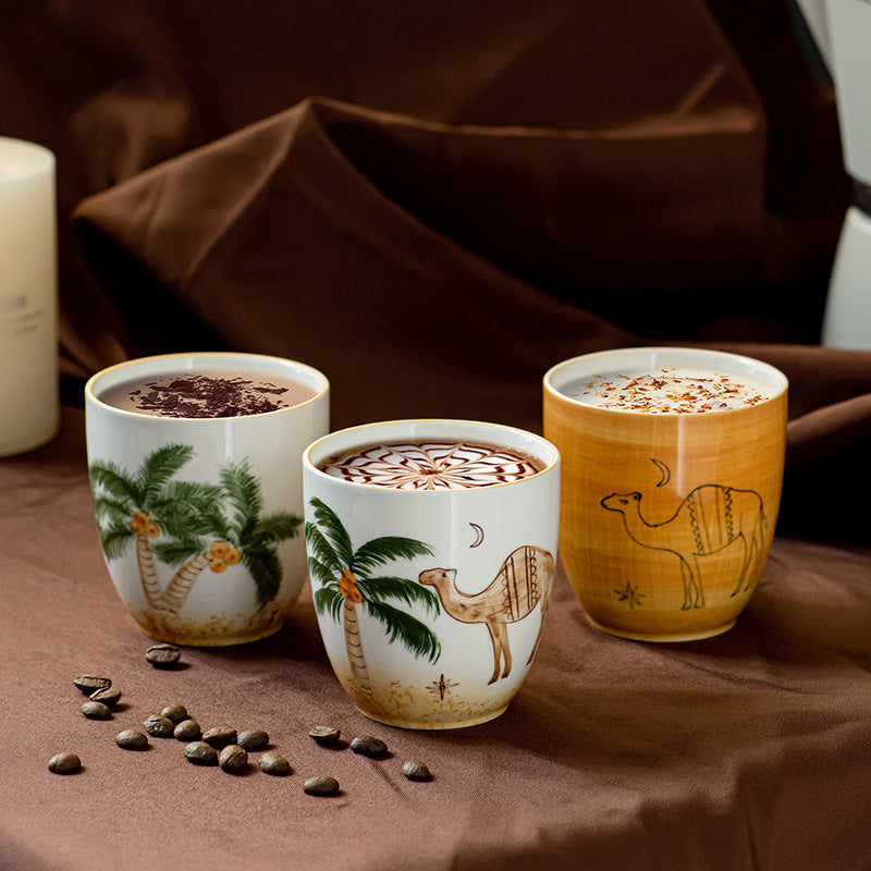 230ml Ceramic Espresso Coffee Mug – Arabic Coffee Cup with Coconut Palm Tree Design for Oman, UAE, Saudi Arabia & Kuwait