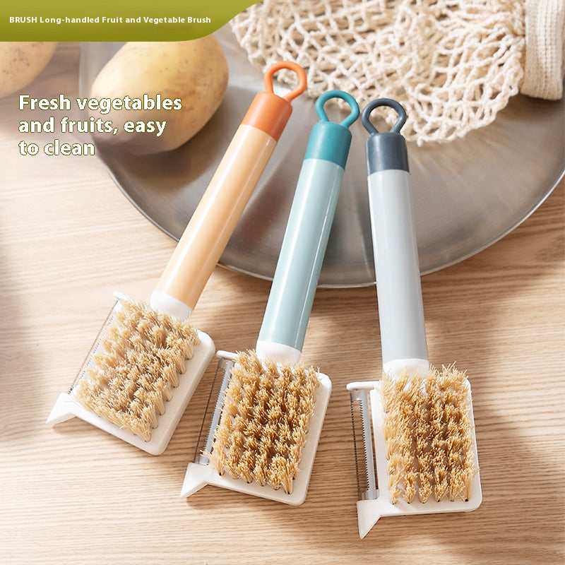 2-in-1 Fruit & Vegetable Cleaning Brush with Stainless Steel Peeler – Multifunction Produce Scrubber for Potatoes, Carrots, Cucumbers & More