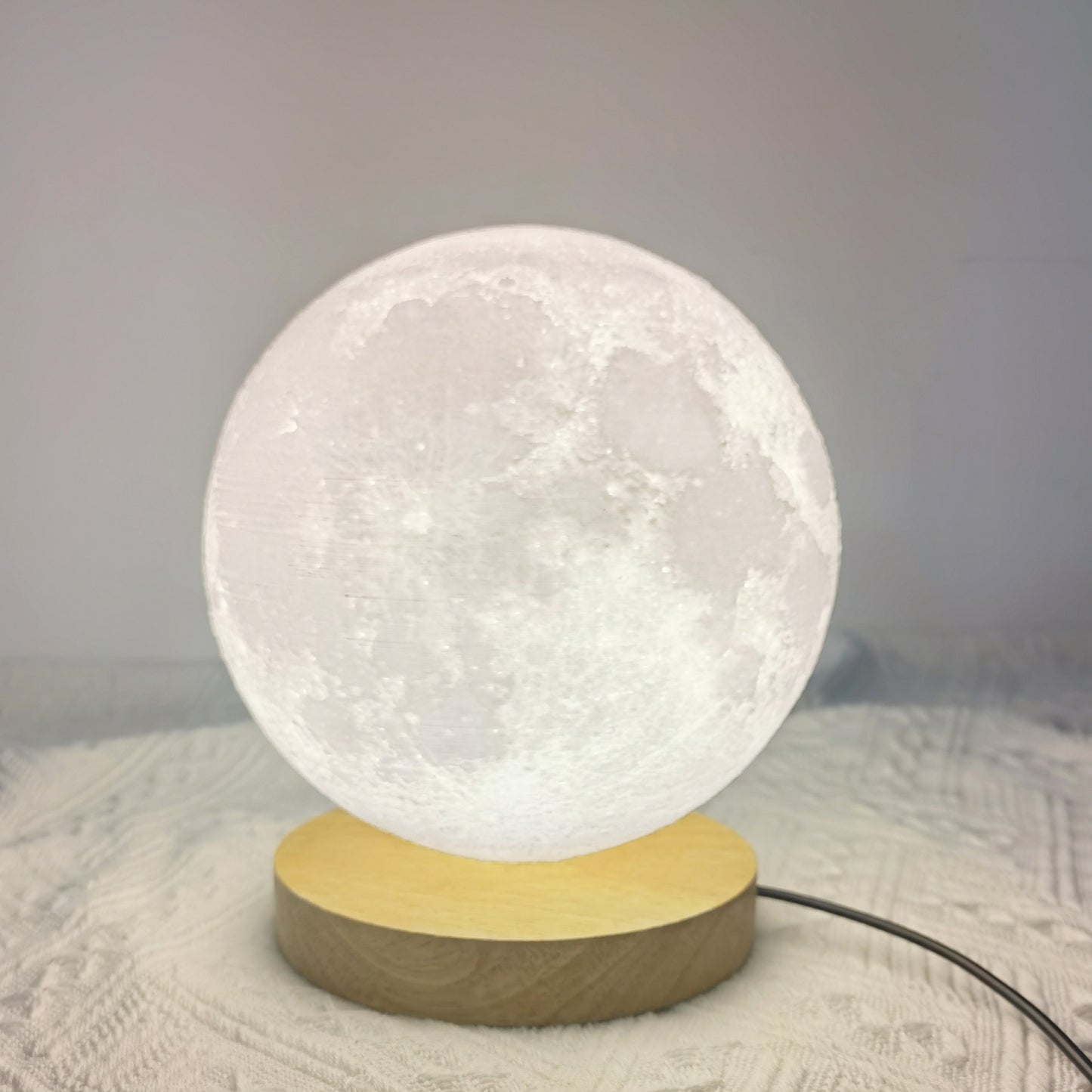 3D Moon LED Night Light – USB Rechargeable Dimmable Moon Lamp with Wooden Base for Bedroom, Nursery, Living Room & Home Decor