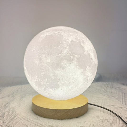 3D Moon LED Night Light – USB Rechargeable Dimmable Moon Lamp with Wooden Base for Bedroom, Nursery, Living Room & Home Decor