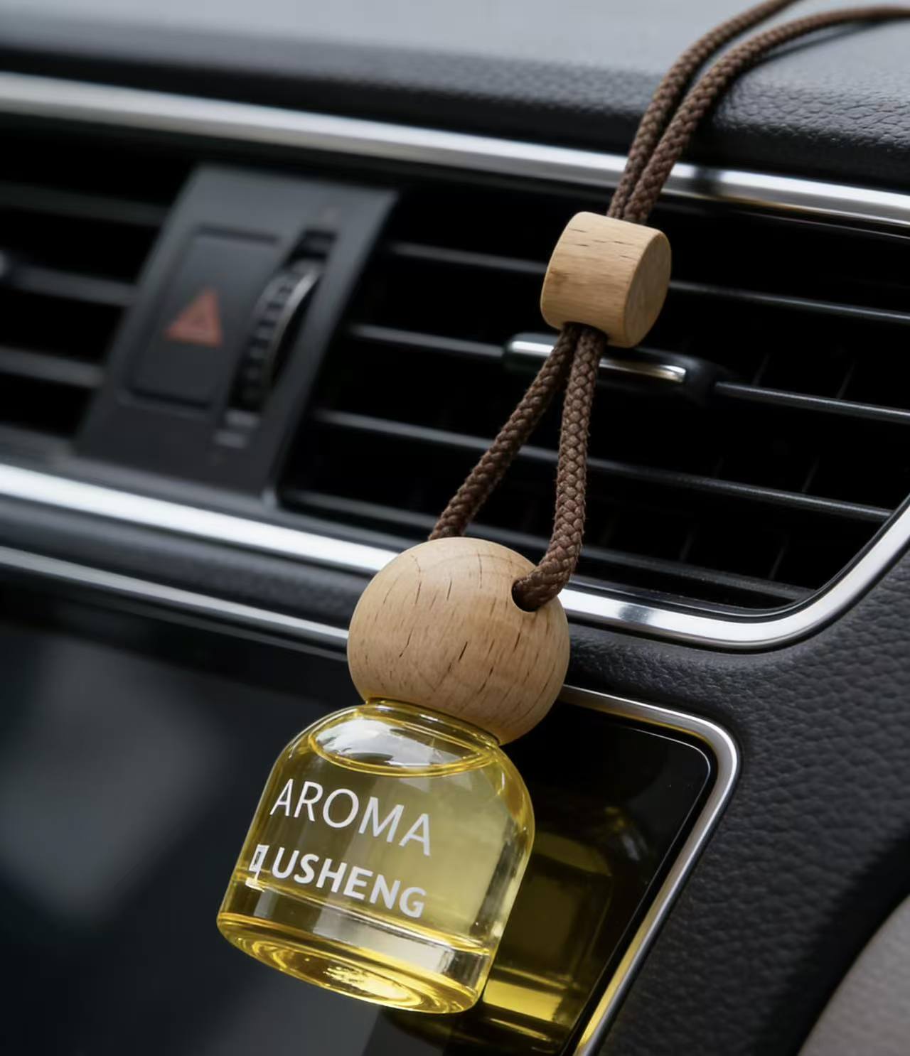 Luxury Hanging Car Diffuser Bottle – 7ml Refillable Wooden Cap Car Air Freshener Perfume Bottle for Vehicle, Office & Home (Empty)
