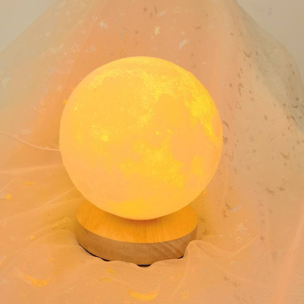 3D Moon LED Night Light – USB Rechargeable Dimmable Moon Lamp with Wooden Base for Bedroom, Nursery, Living Room & Home Decor