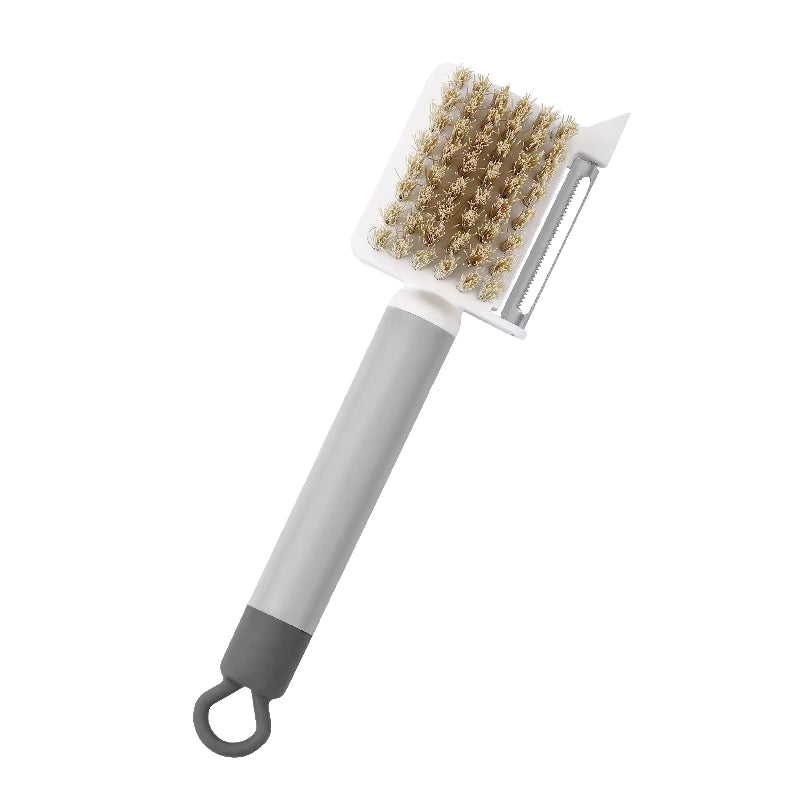 2-in-1 Fruit & Vegetable Cleaning Brush with Stainless Steel Peeler – Multifunction Produce Scrubber for Potatoes, Carrots, Cucumbers & More